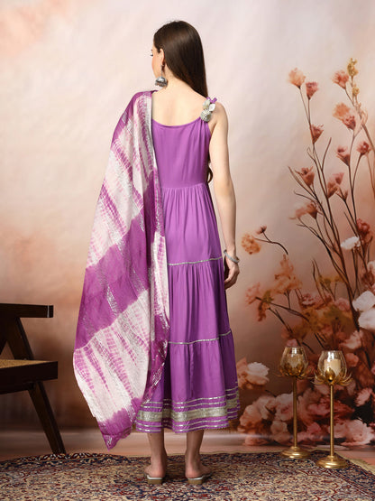 Embroidered Cotton Tiered Kurta With Dupatta (Pre-Order)