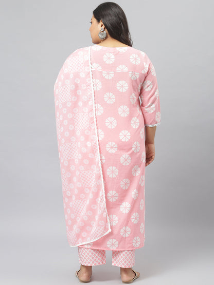 Women Printed Cotton Straight Kurta Pant Dupatta Set (Pre-Order)