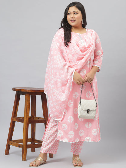 Women Printed Cotton Straight Kurta Pant Dupatta Set (Pre-Order)