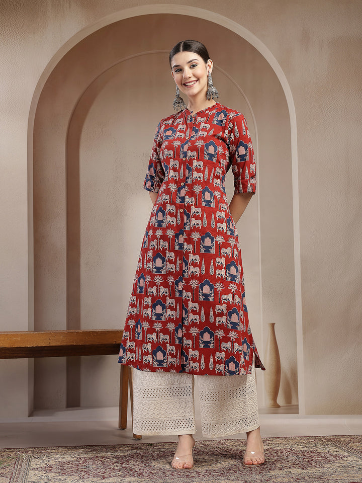 Animal Printed Cotton A-Line Kurta