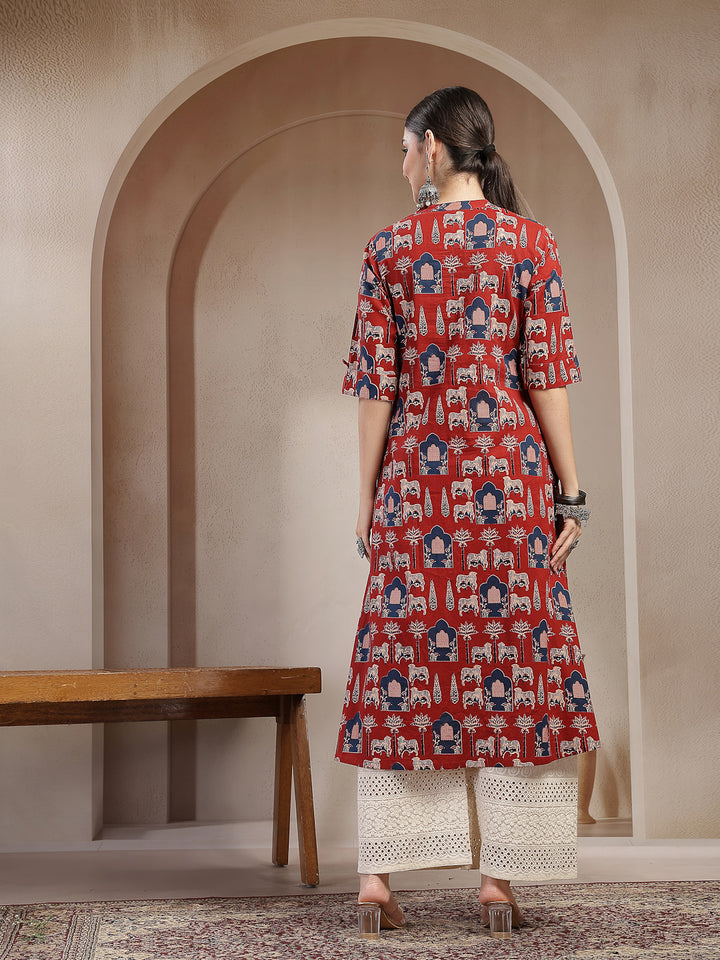 Animal Printed Cotton A-Line Kurta