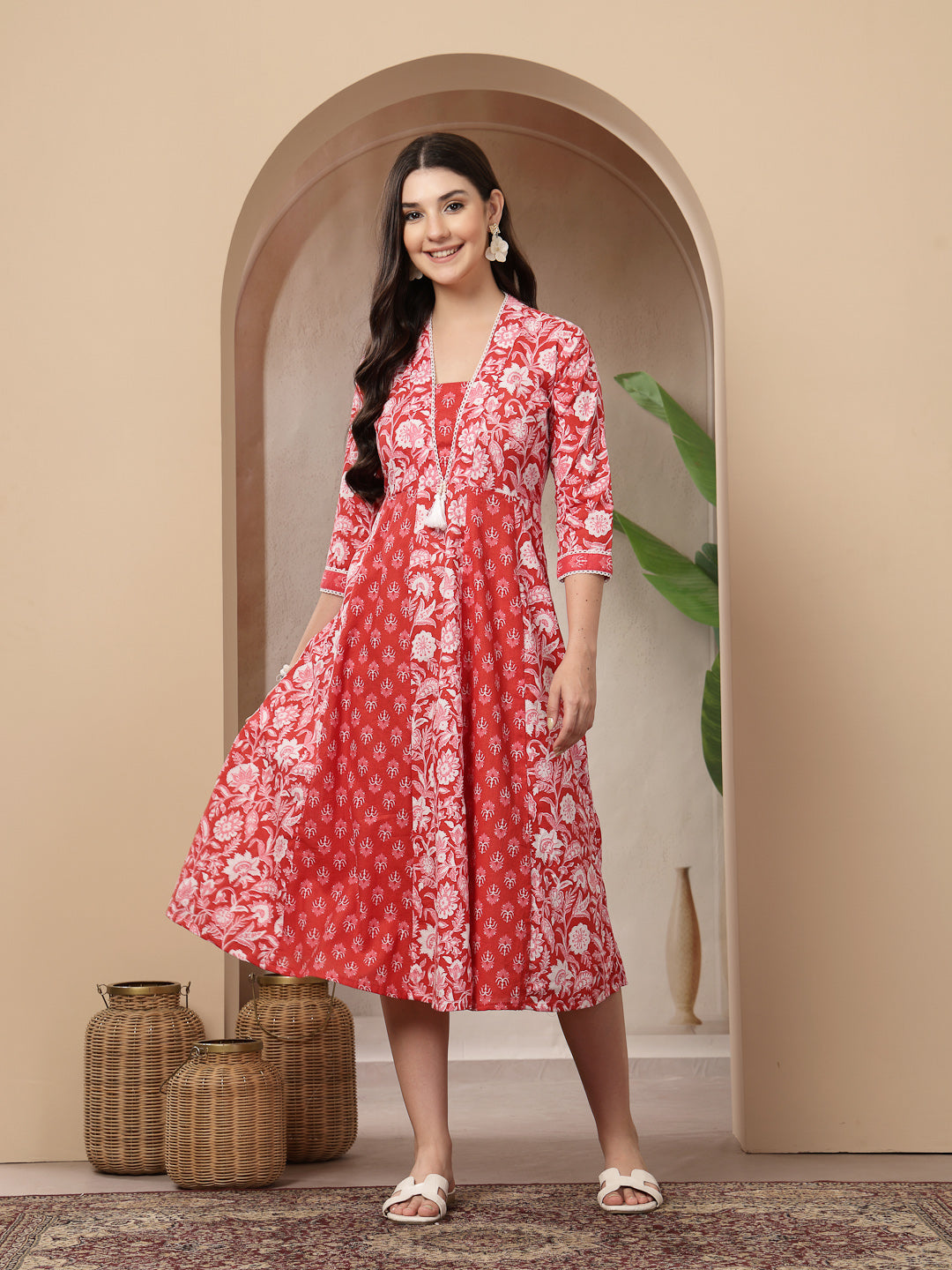 Floral Printed Cotton Flared Kurta