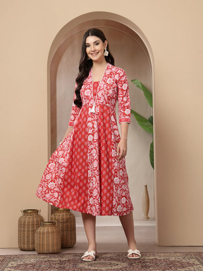 Floral Printed Cotton Flared Kurta