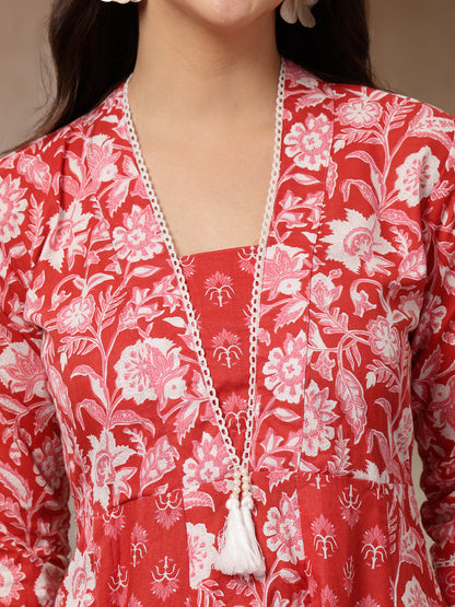 Floral Printed Cotton Flared Kurta