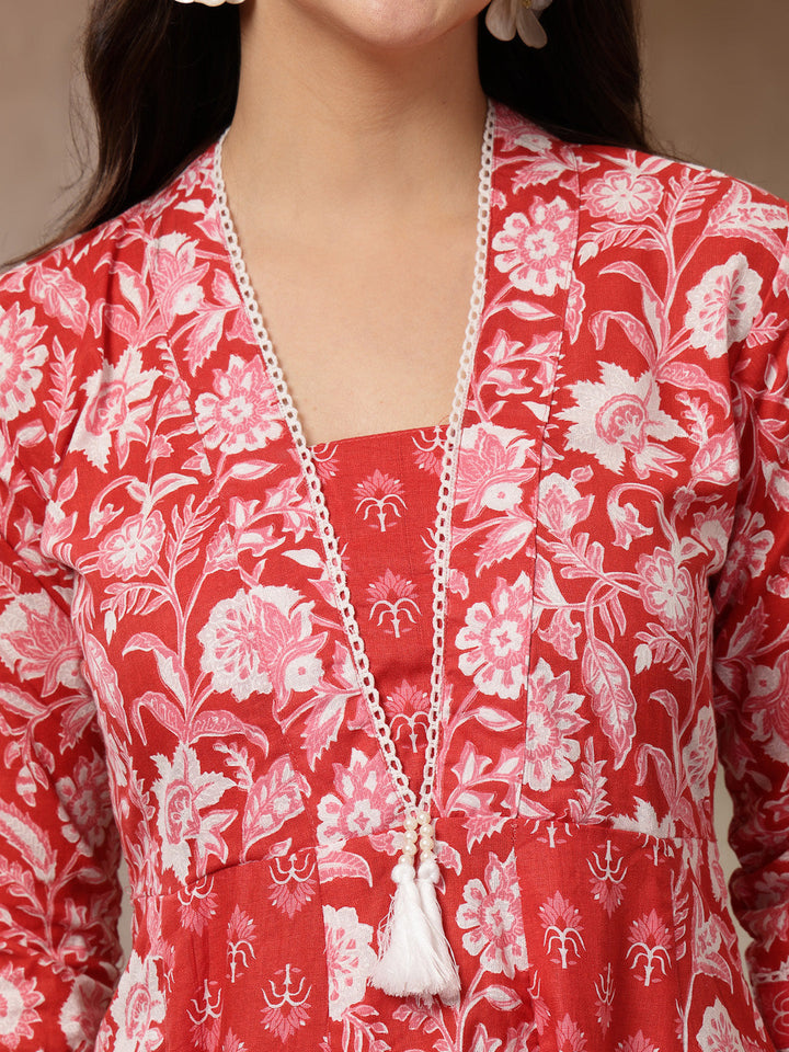 Floral Printed Cotton Flared Kurta