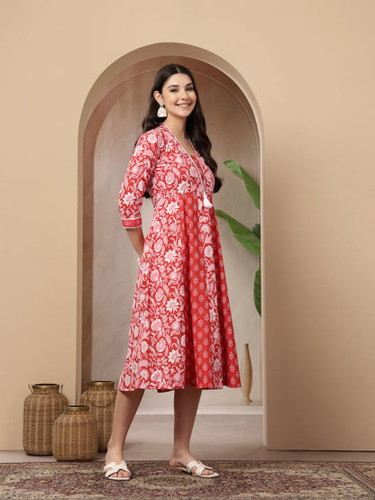 Floral Printed Cotton Flared Kurta