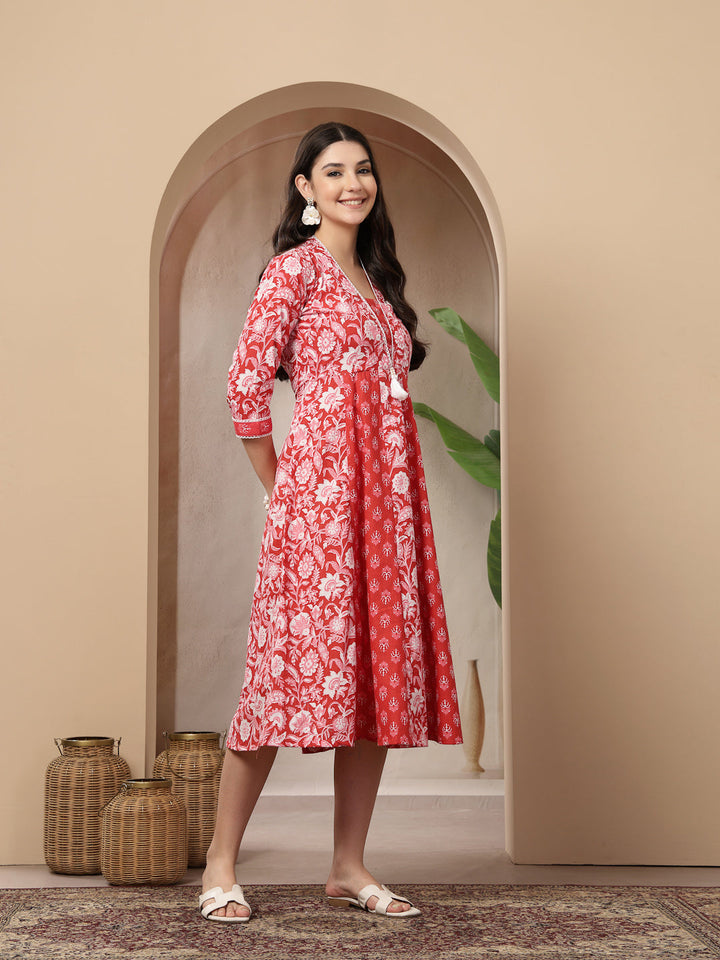 Floral Printed Cotton Flared Kurta