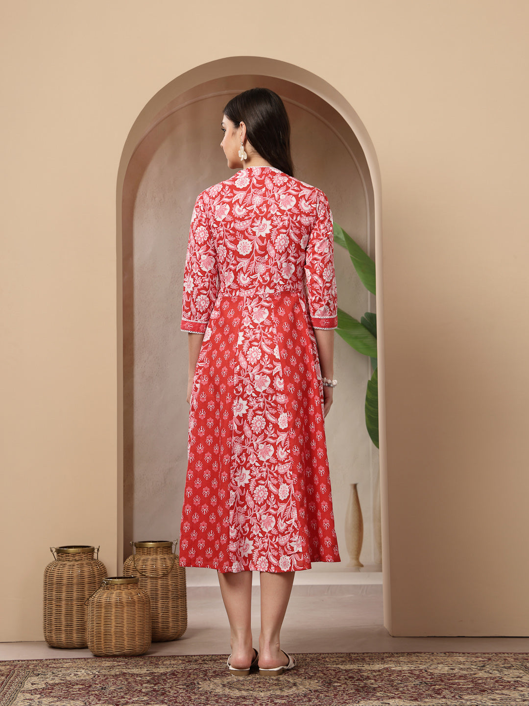 Floral Printed Cotton Flared Kurta