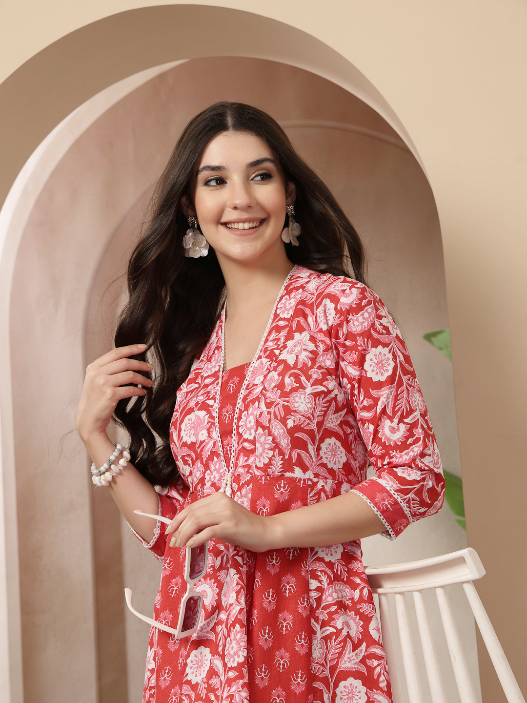 Floral Printed Cotton Flared Kurta