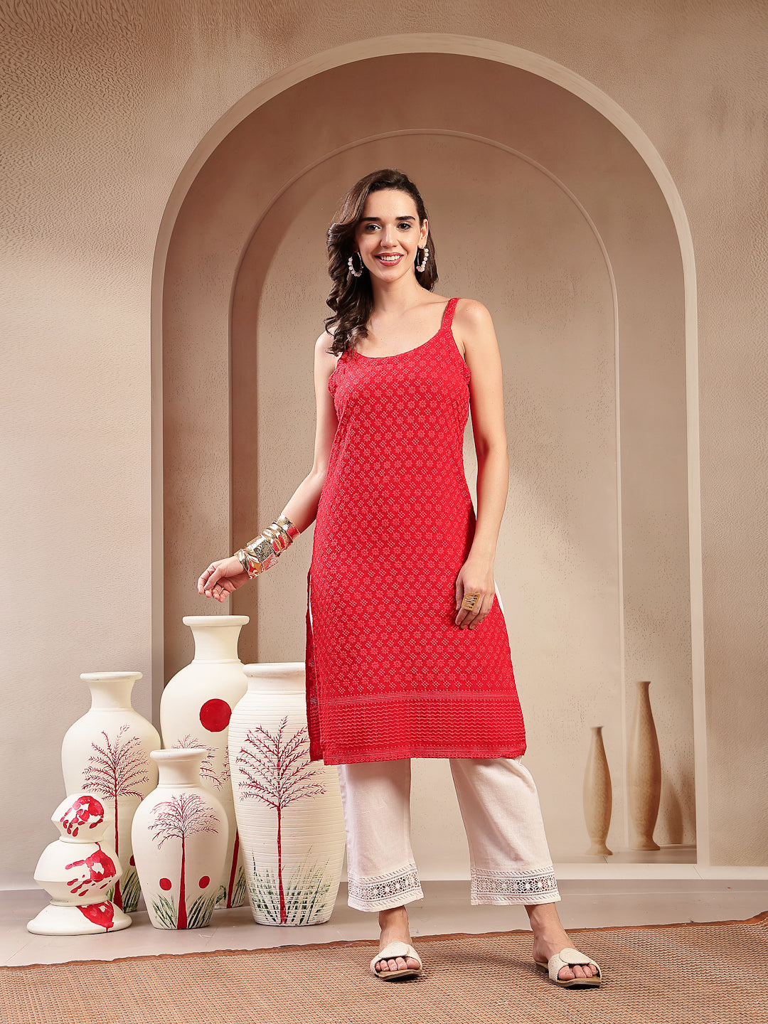 Red Chikankari Rayon Straight Kurta (Pre-Order)