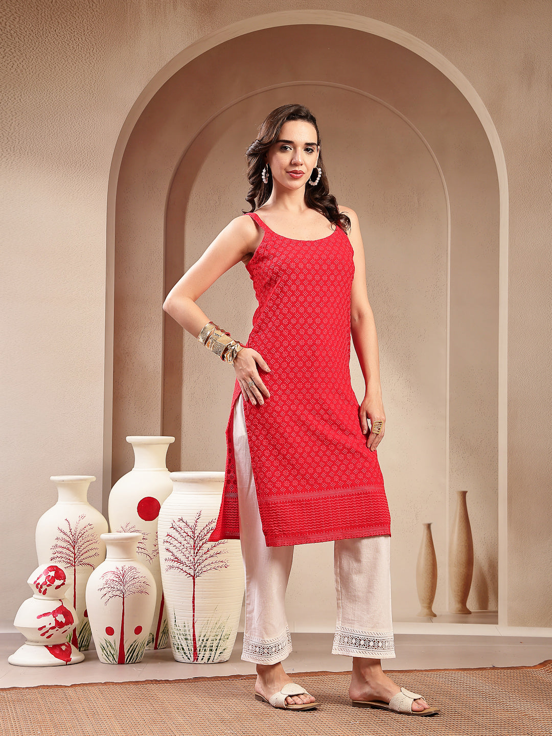 Red Chikankari Rayon Straight Kurta (Pre-Order)