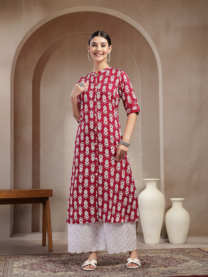 Ikkat Printed Cotton A-line Kurta