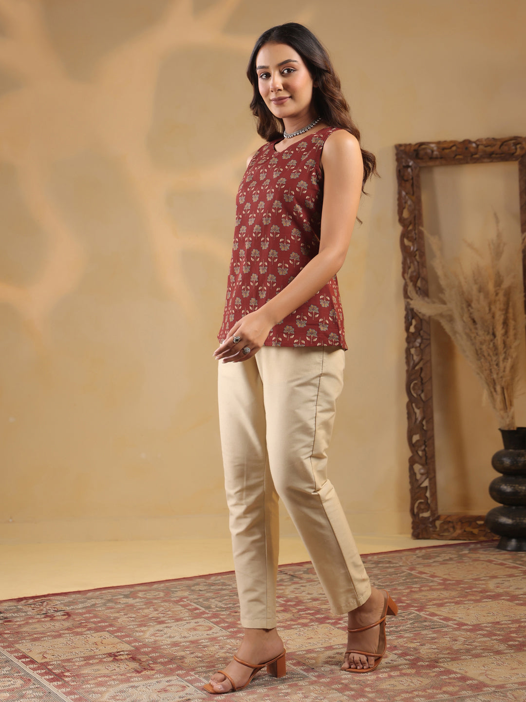 Pure Cotton Printed Sleeveless Kurtis