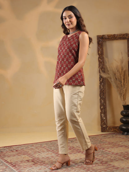 Pure Cotton Printed Sleeveless Kurtis