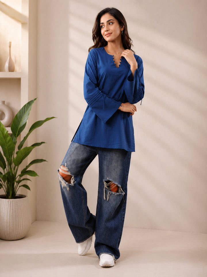 Cotton Solid Long Sleeves Kurti