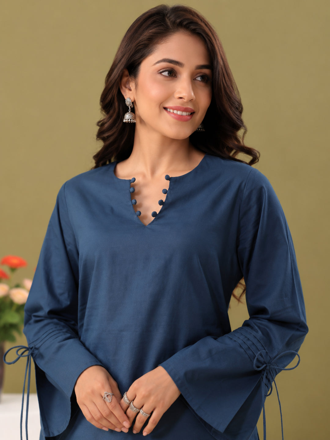 Cotton Solid Long Sleeves Kurti