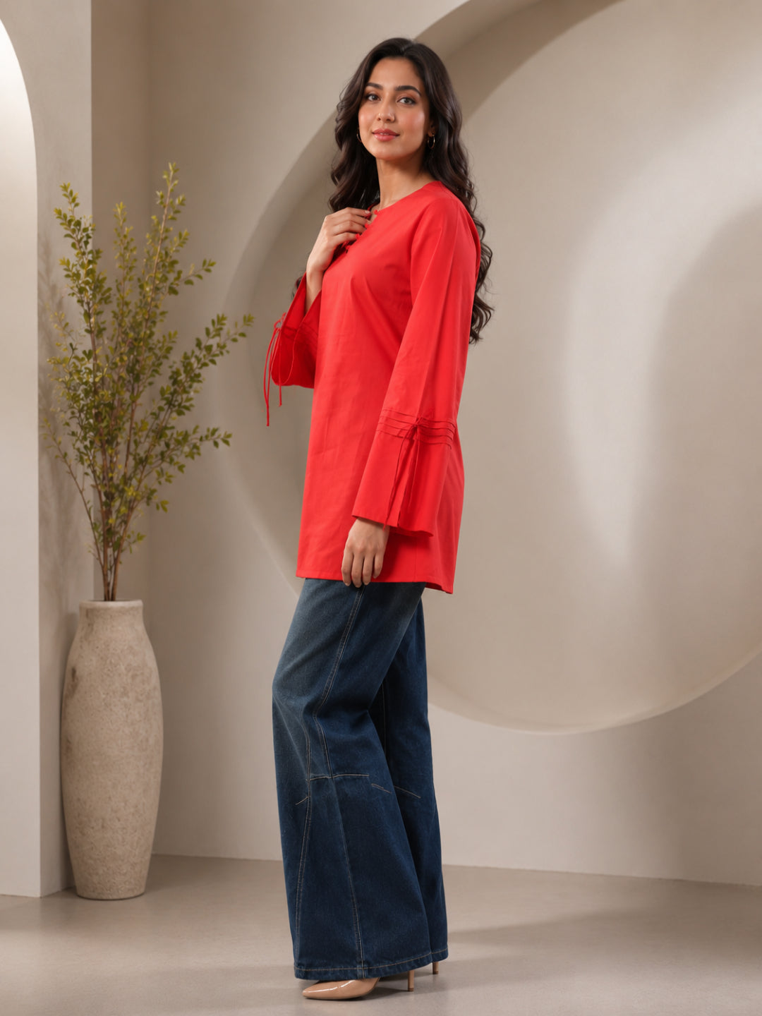 Cotton Solid Long Sleeves Kurti