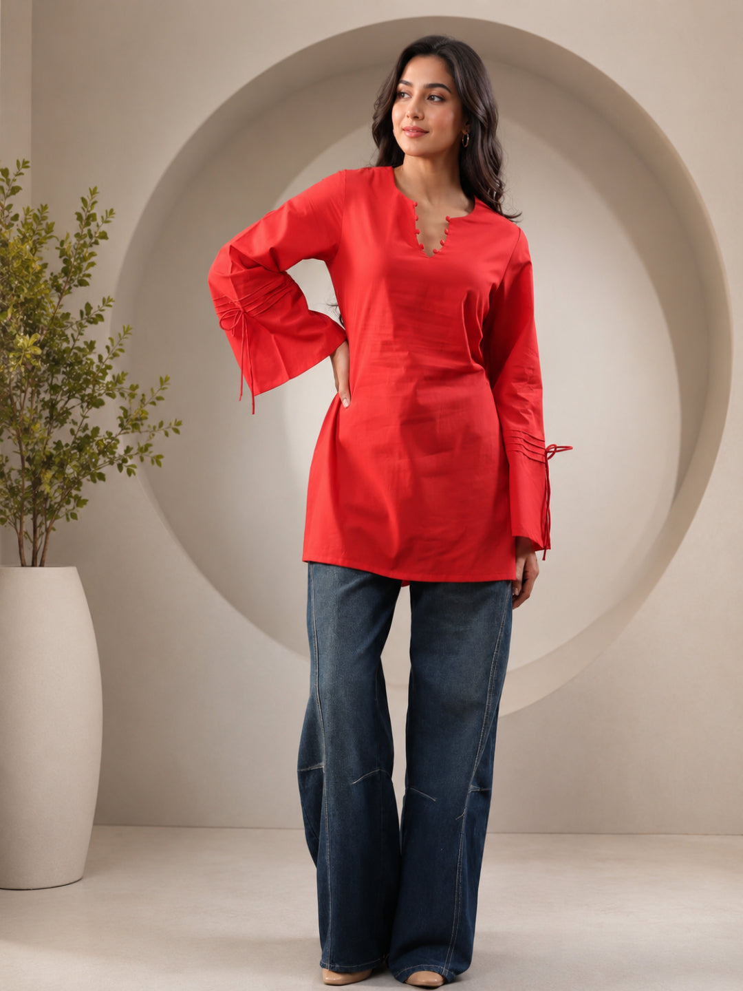 Cotton Solid Long Sleeves Kurti