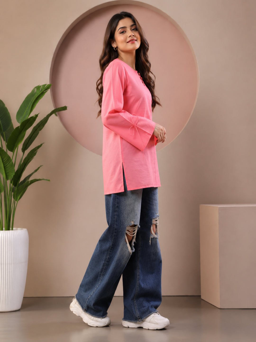 Cotton Solid Long Sleeves Kurti
