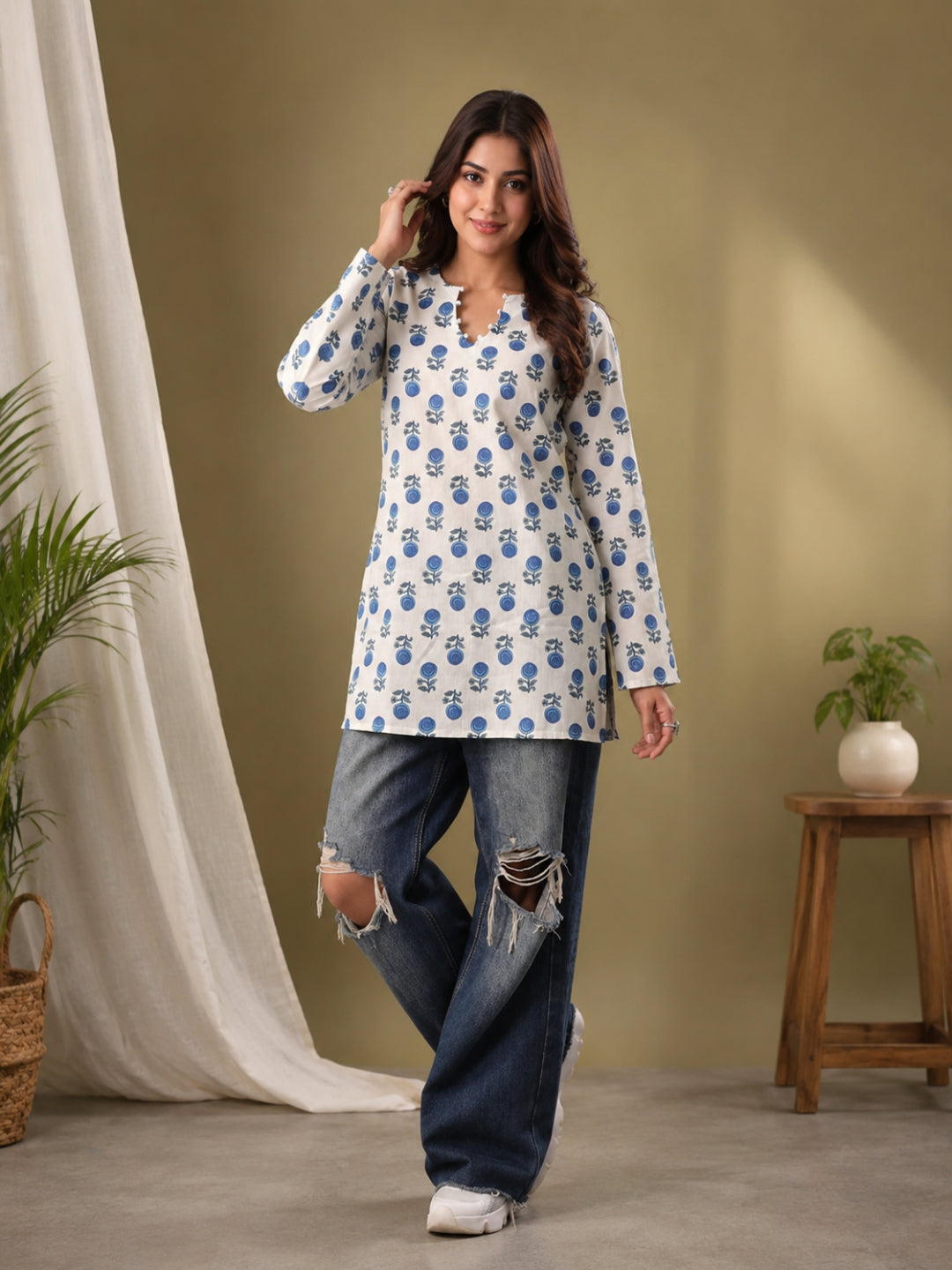 Cotton Solid Long Sleeves Kurti
