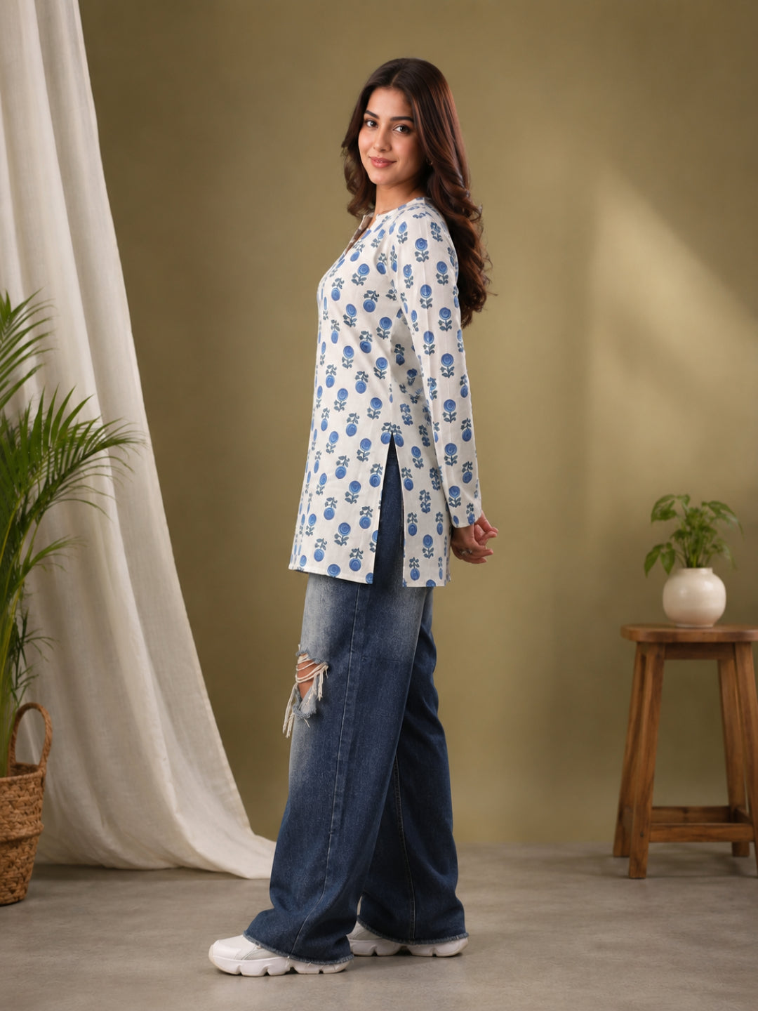 Cotton Solid Long Sleeves Kurti