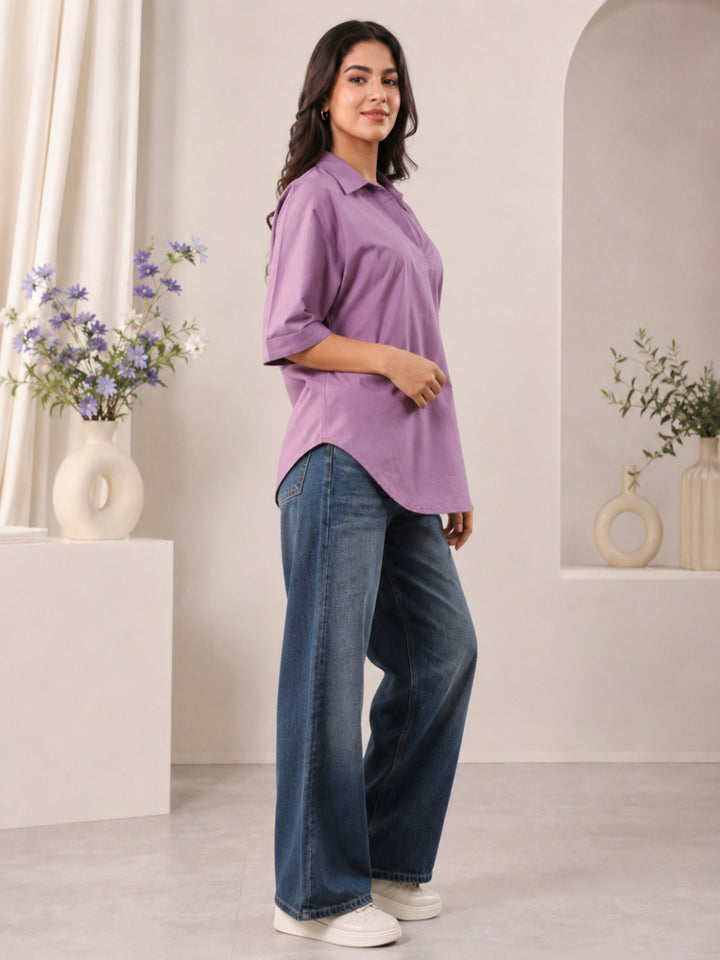 Cotton Solid Three-Quarter Sleeves Kurti