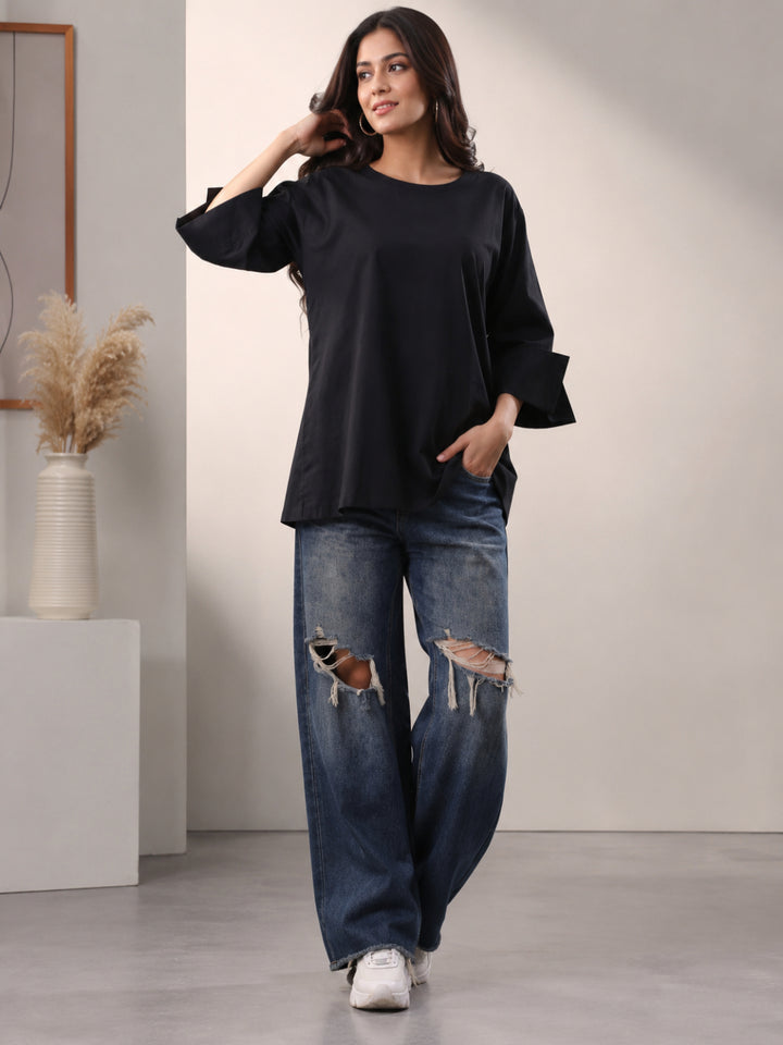 Cotton Solid Three-Quarter Sleeves Kurti