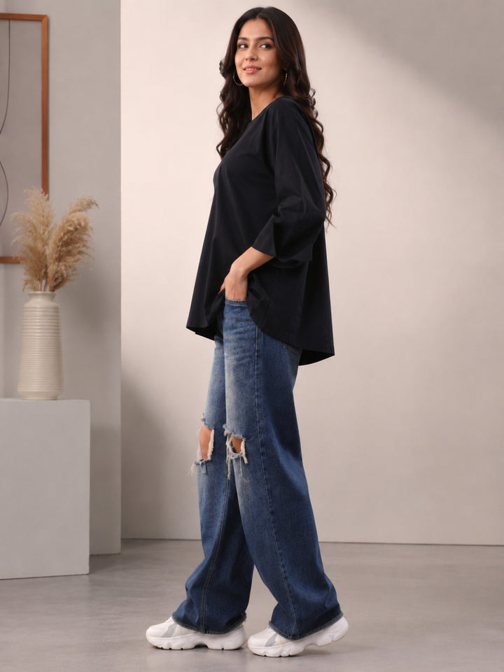 Cotton Solid Three-Quarter Sleeves Kurti