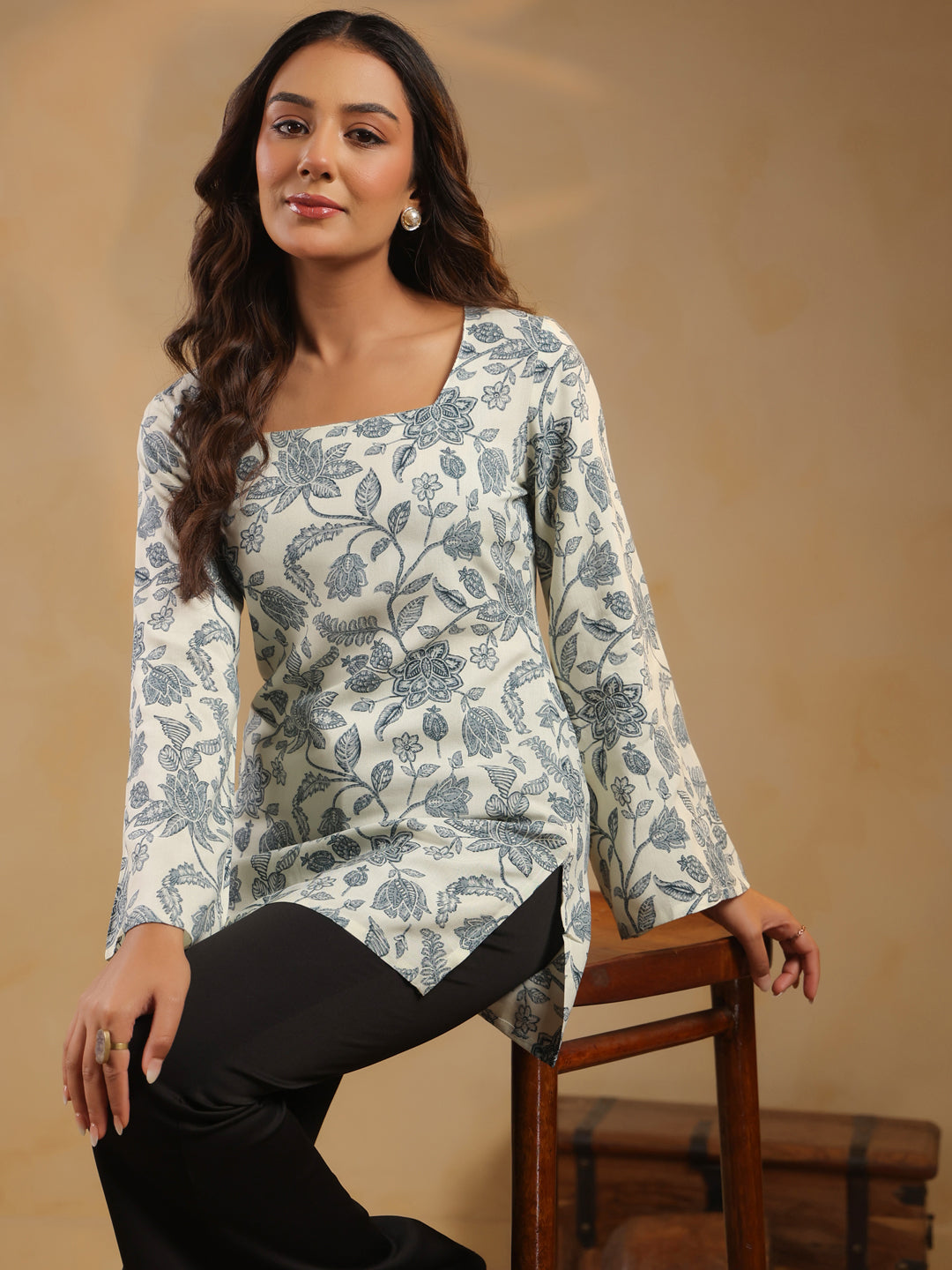 Viscose Rayon Printed Long Sleeves Kurtis