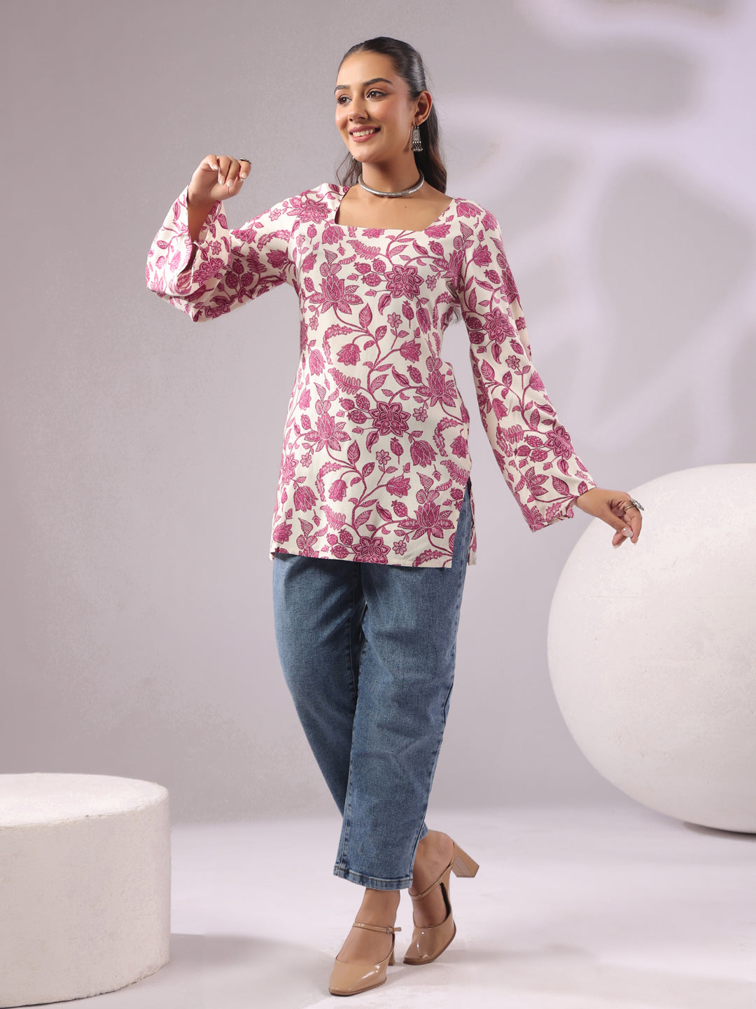 Viscose Rayon Printed Long Sleeves Kurtis