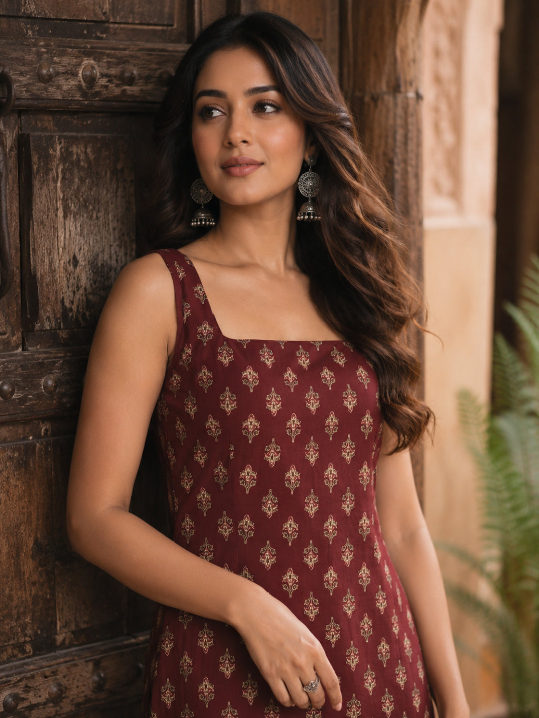 Ethnic Motifs Printed Square Neck Pure Cotton Kurti