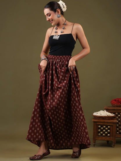 Printed Flared Maxi Skirt