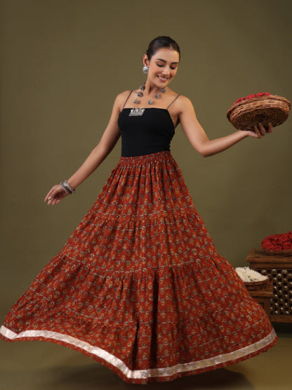 Printed Flared Maxi Skirt