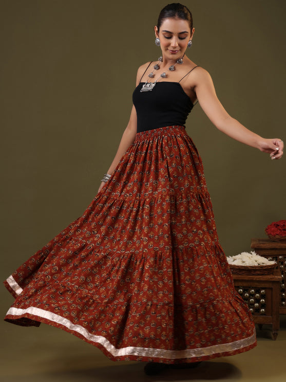 Printed Flared Maxi Skirt