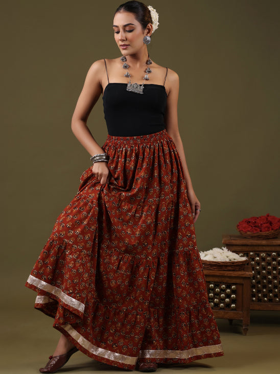Printed Flared Maxi Skirt