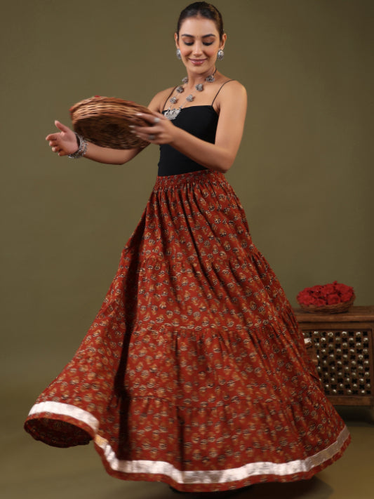 Printed Flared Maxi Skirt