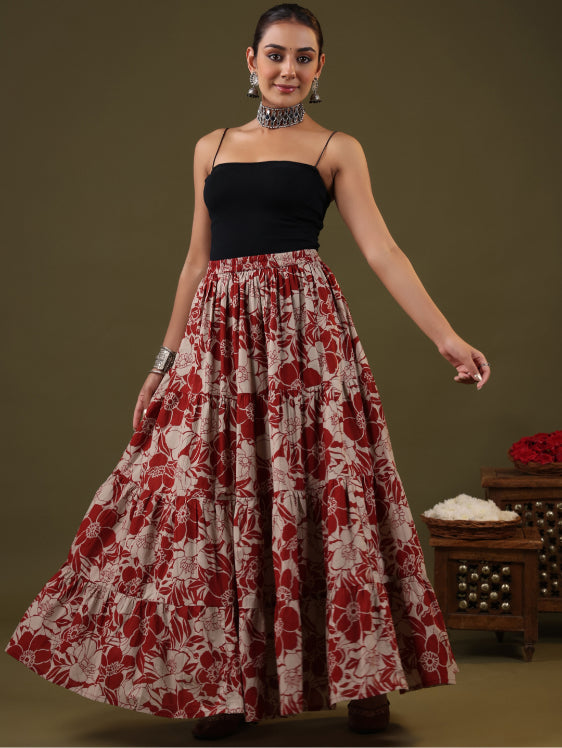 Printed Flared Maxi Skirt