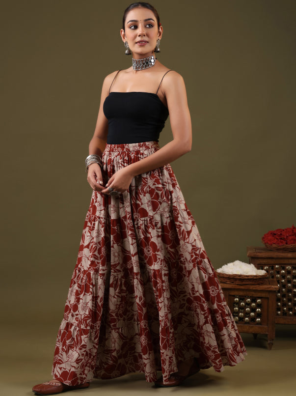 Printed Flared Maxi Skirt