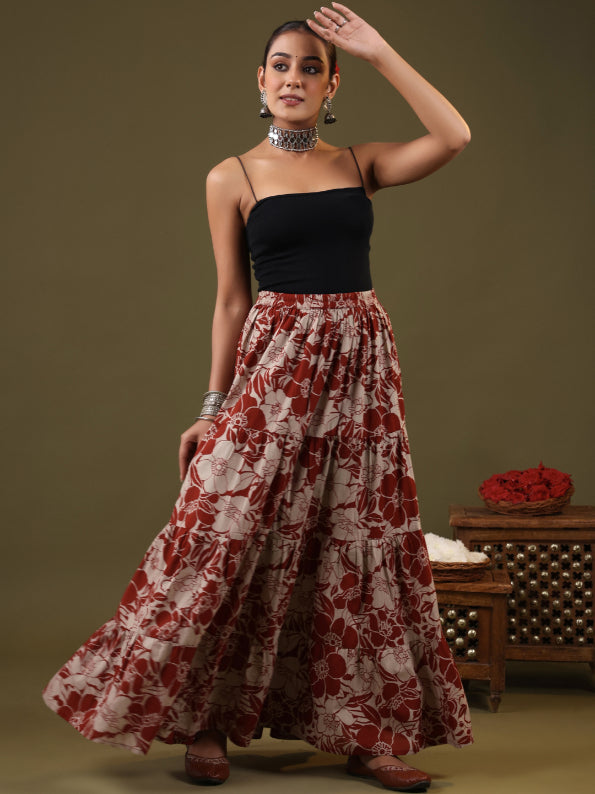 Printed Flared Maxi Skirt