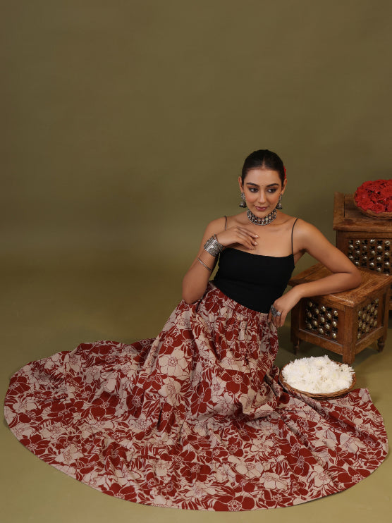 Printed Flared Maxi Skirt