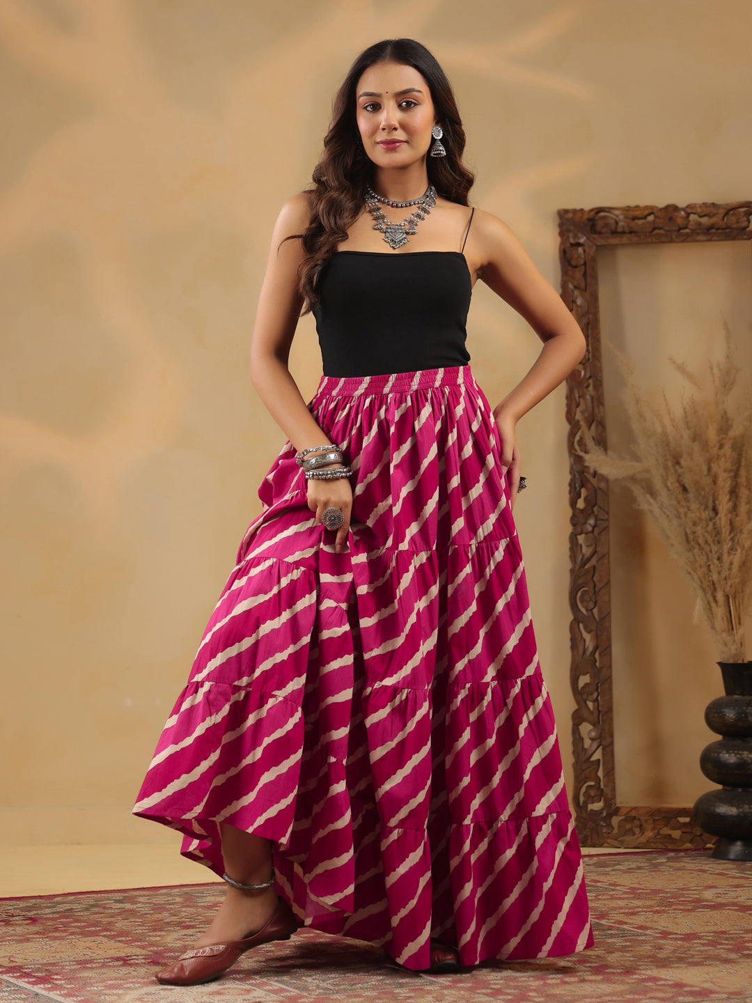 Printed Flared Maxi Skirt