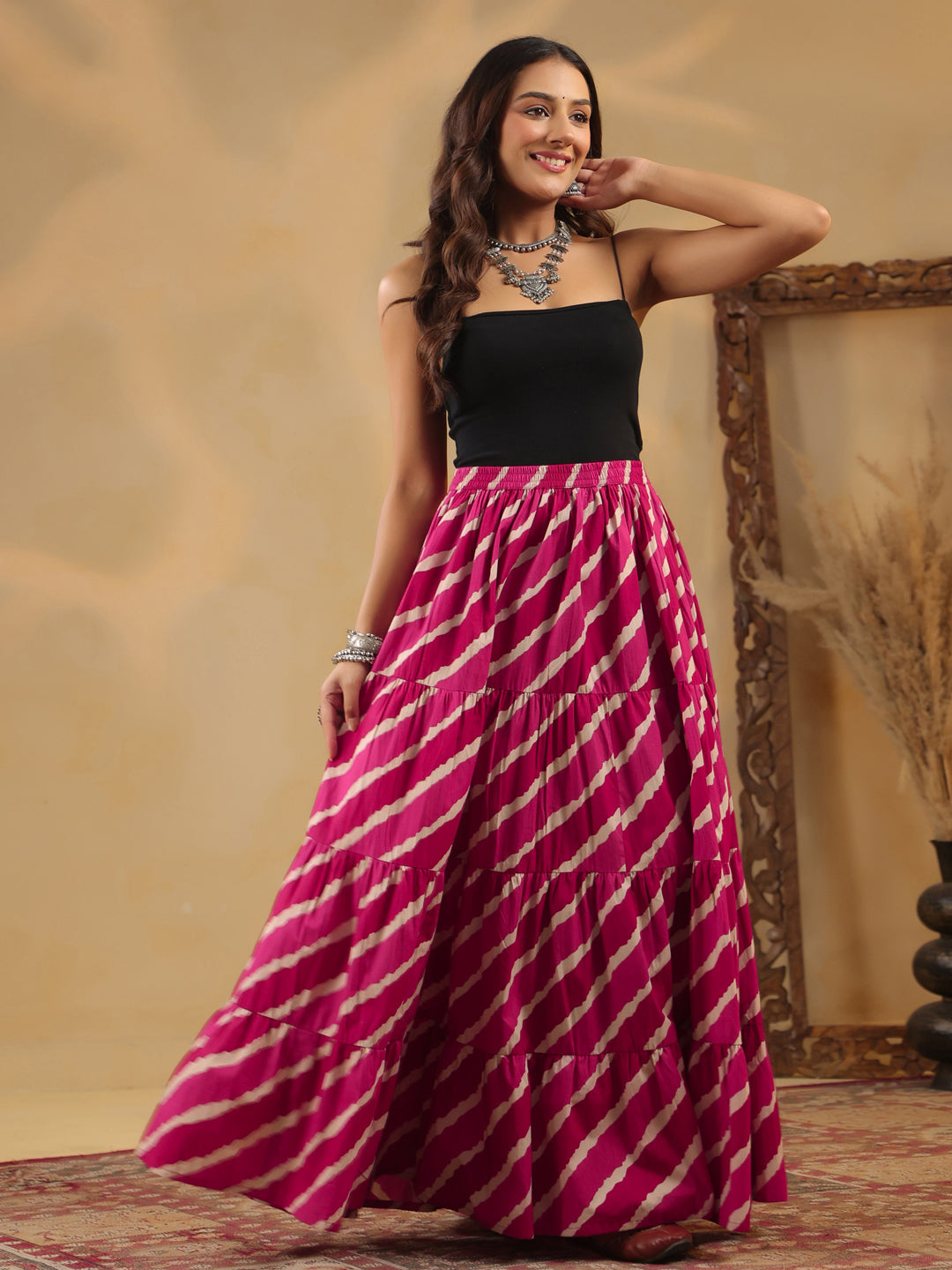Printed Flared Maxi Skirt