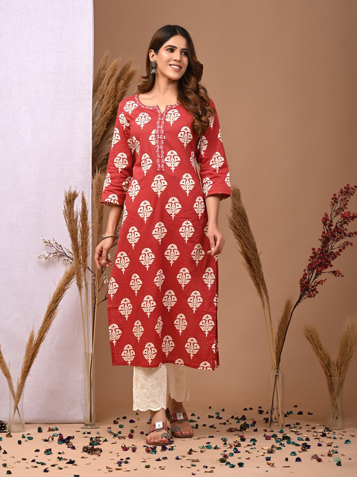 Rimeline maroon cotton printed kurti – wholesale manufacturer &amp; exporter from India