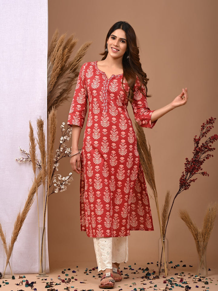 Rimeline maroon cotton printed kurti – wholesale manufacturer &amp; exporter from India