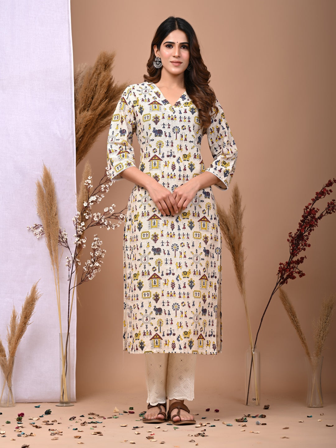 Rimeline cream cotton printed kurti – wholesale supplier