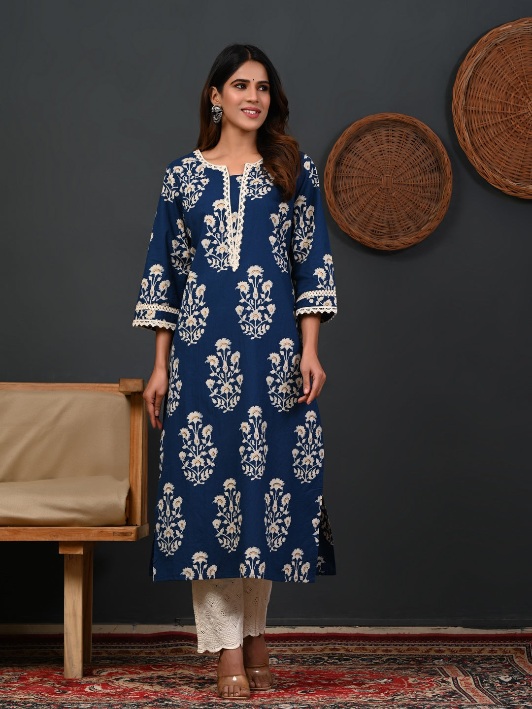 Rimeline blue cotton printed kurti – wholesale manufacturer &amp; exporter from India
