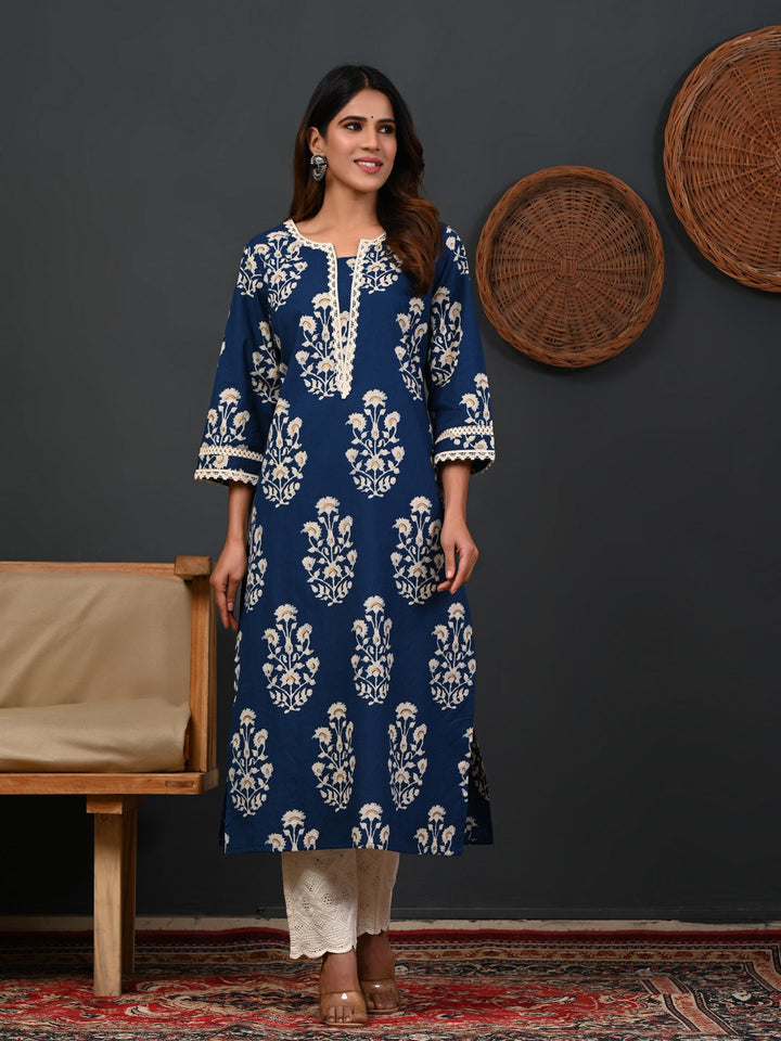 Rimeline blue cotton printed kurti – wholesale manufacturer &amp; exporter from India
