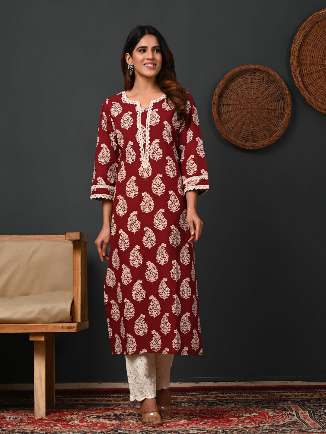 Rimeline maroon cotton printed kurti – wholesale manufacturer &amp; exporter from India