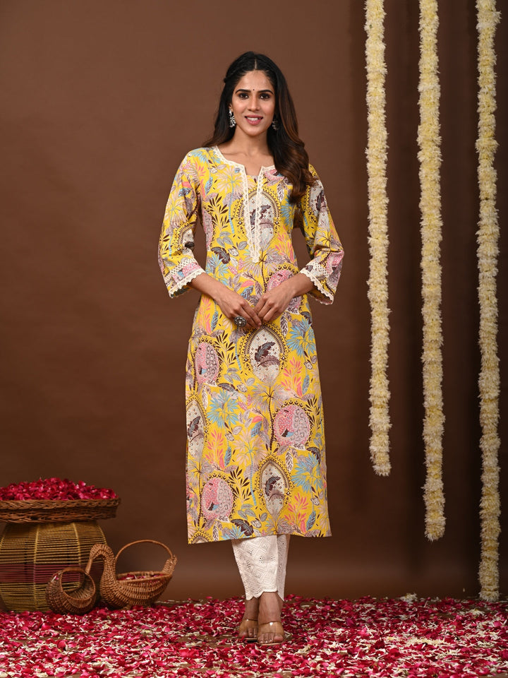 Rimeline yellow cotton printed kurti – wholesale manufacturer &amp; exporter from India