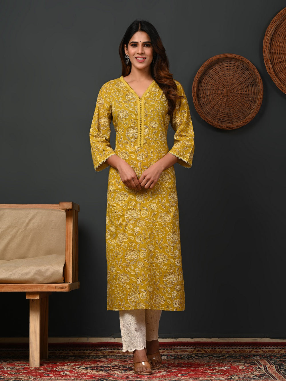 Rimeline mustard printed kurti wholesale manufacturer & exporter from India